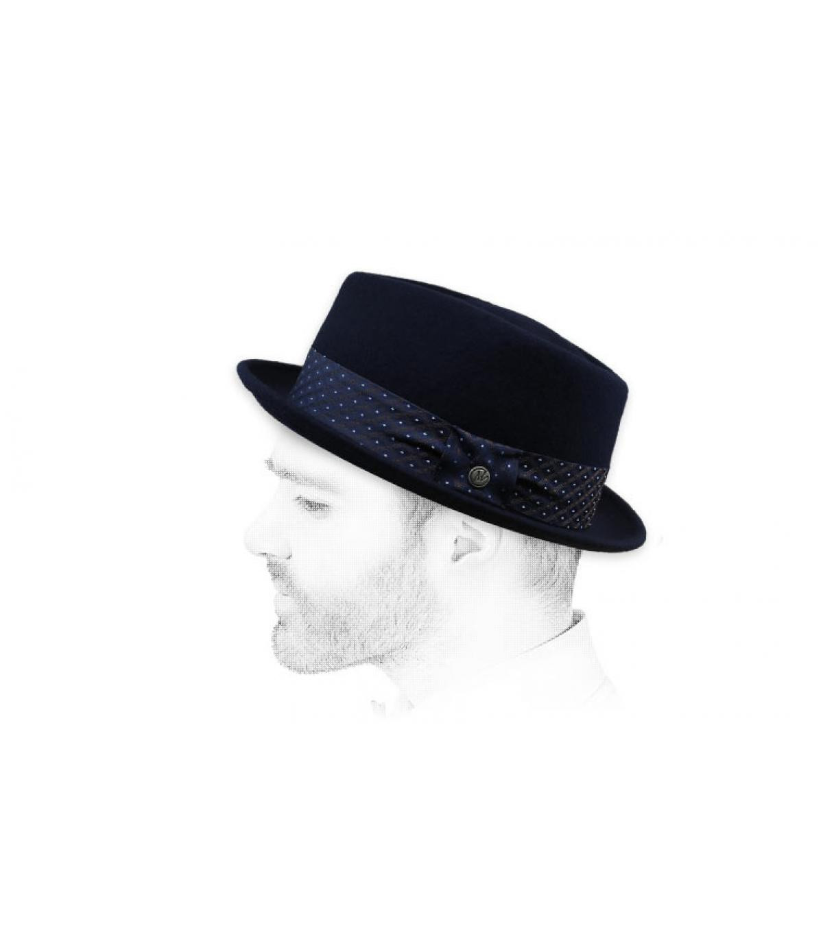 blue felt pork pie Norman navy blue felt pork pie Norman navy